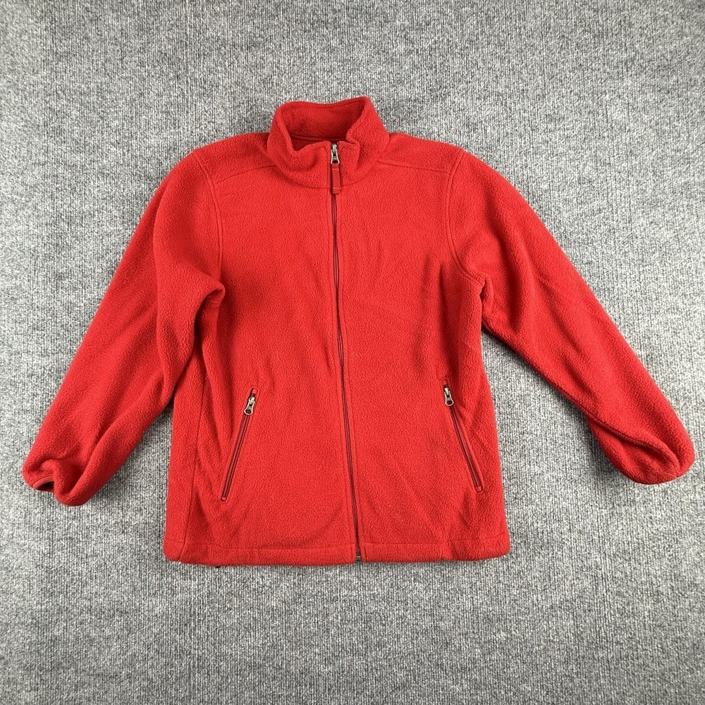 VTG Lands' End Fleece Jacket Womens Petite Small Red Polartec Full Zip Pockets